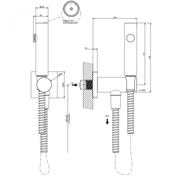 Gessi Rilievo Гигиенический душ настенный на 1/2", цвет: хром