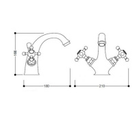 Kerasan Retro Смеситель для раковины с выпуском (подводка-гибкие шланги 3/8"), бронза