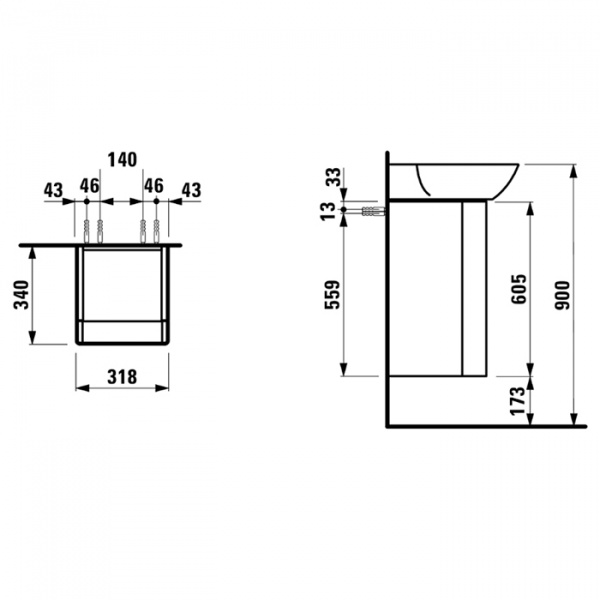 Laufen INO Тумба с раковиной, 32х34х60.5см, с 1 дверцей, с сифоном, с 4 полками, SX, цвет: белый матовый
