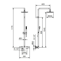 Fantini Nostromo Душевая стойка, с верхнем душем 20см., с ручным душем и термостатический, смесителем, цвет: хром