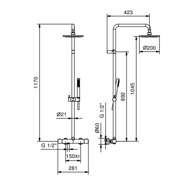 Fantini Nostromo Душевая стойка, с верхнем душем 20см., с ручным душем и термостатический, смесителем, цвет: хром
