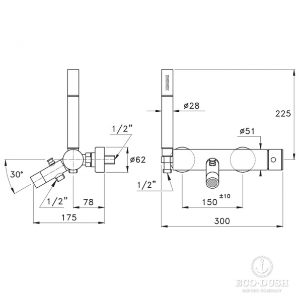 Stella Bamboo Смеситель для ванны 3267/306 с ручным душем, цвет: хром