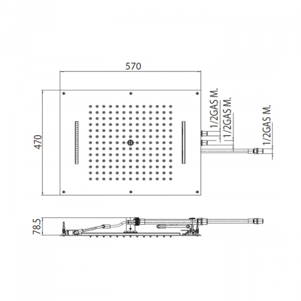 BOSSINI DREAM/3 Верхний душ 570 x 470 мм, 3 режима (дождь, каскад, водопад), цвет: хром