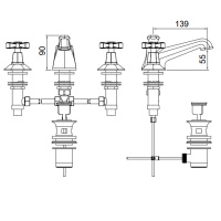 Sbordoni Déco prestige Смеситель для раковины на 3 отв. с донным клапаном, излив 139мм h65мм, цвет: никель