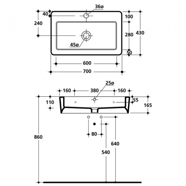 Kerasan Ego Раковина 70х43 см, 1 отв., цвет: белый
