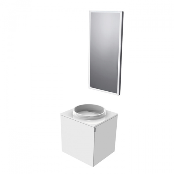 EMCO Asis Комплект мебели, без отверстий для смесителя, зеркало с LED подсветкой, Ручка справа, 45см, белый