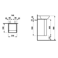 Laufen INO Тумба с раковиной, 32х34х60.5см, с 1 дверцей, с сифоном, с 4 полками, DX, цвет: белый матовый