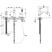 Gessi Rettangolo K Смеситель для ванны на 3 отверстия, с встроенным в излив переключателем и ручным душем, цвет: black XL