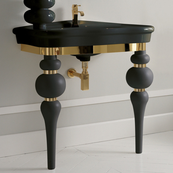 3SC Consolle Консоль Via Veneto 70х52хh96см, с раковиной LA11 и сифоном, цвет: черный матовый/хром