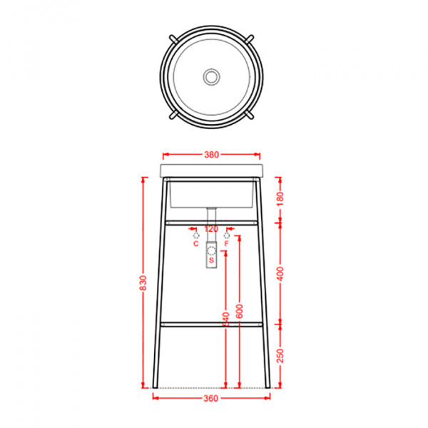 Artceram Fuori Scala Металическая структура Ø38хh83см с раковиной, без отв., Fuori Scala Ø40, цвет: белый матовый/белый глянцевый