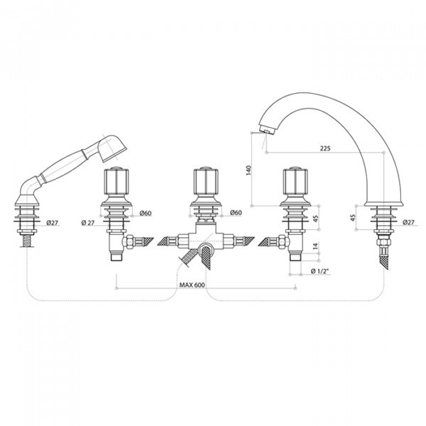 Смеситель для ванны Bongio Fleur Noir, цвет: хром/черный фарфор