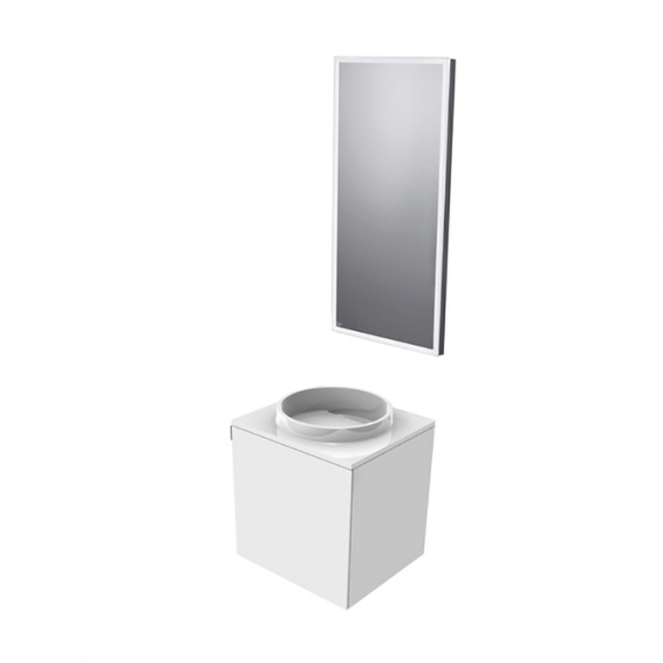 EMCO Asis Комплект мебели, без отверстий для смесителя, зеркало с LED подсветкой, Ручка слева, 45см, белый