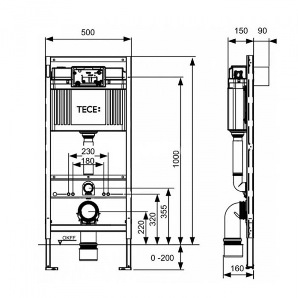TECE TECEbase Система инсталляции для унитазов 5 в 1, с унитазом и кнопкой смыва, цвет: хром