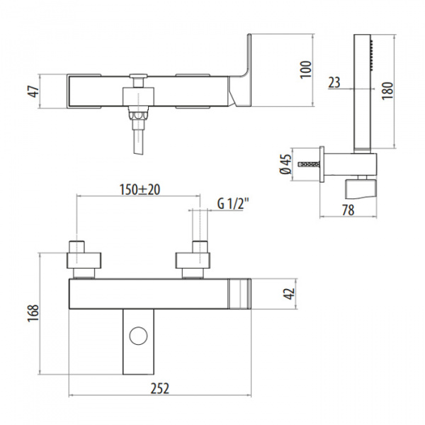 Gattoni Kubik Смеситель для ванны/душа встраиваемый с ручной лейкой, цвет: bianco opaco
