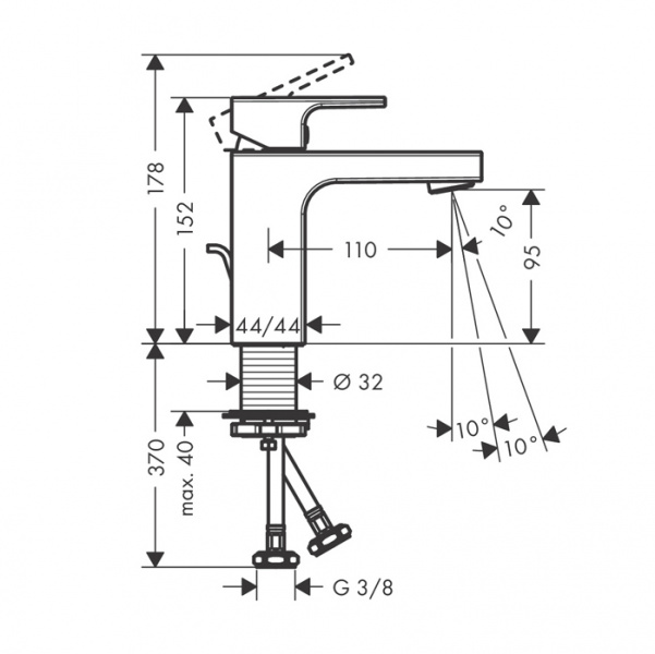 Hansgrohe Vernis Shap Смеситель для раковины, излив 100 мм, с донным клапаном, цвет: хром