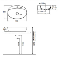 AZZURRA ELEGANCE Раковина 60х42 см, 1 отв., накладная, цвет: carbone