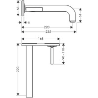 Axor Citterio Встраиваемый смеситель для раковины, на 2 отв., с панелью, излив: 225мм, с донным клапаном, внешняя часть, цвет: хром