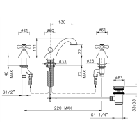 Nicolazzi Nuova Brenta Смеситель для раковины на 3 отверстия, с донным клапаном, излив: 130мм, цвет: хром