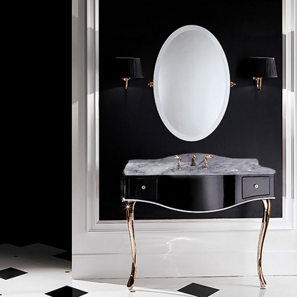 Devon&Devon Audrey, Комплект мебели  мрамор: bianco carrara, ножки золото, Цвет: чёрный с белым кантом