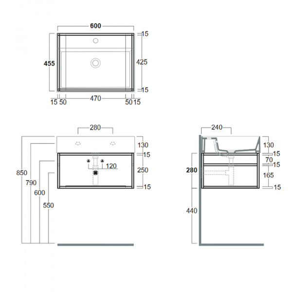 Simas Agile Структура металлическая 61x46xh28см, подвесная, для раковины с 1 отв., AG61, с 1 полкой, цвет: черный матовый