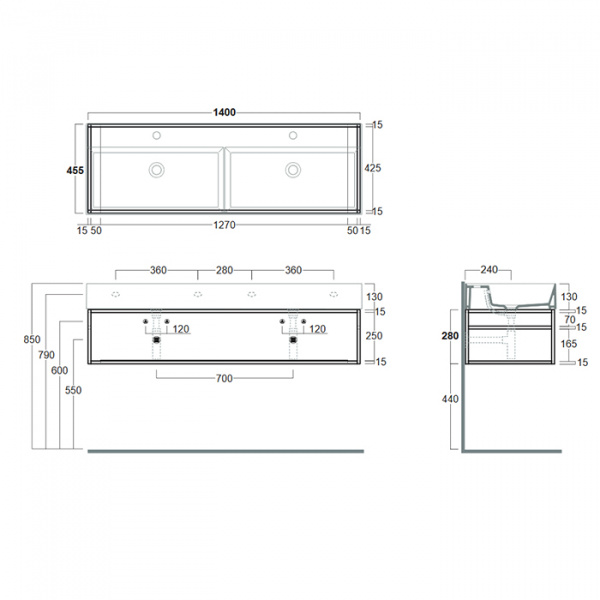 Simas Agile Структура металлическая 141x46xh28см, подвесная, для раковины с 1 отв., AG141, с 1 полкой, цвет: черный матовый