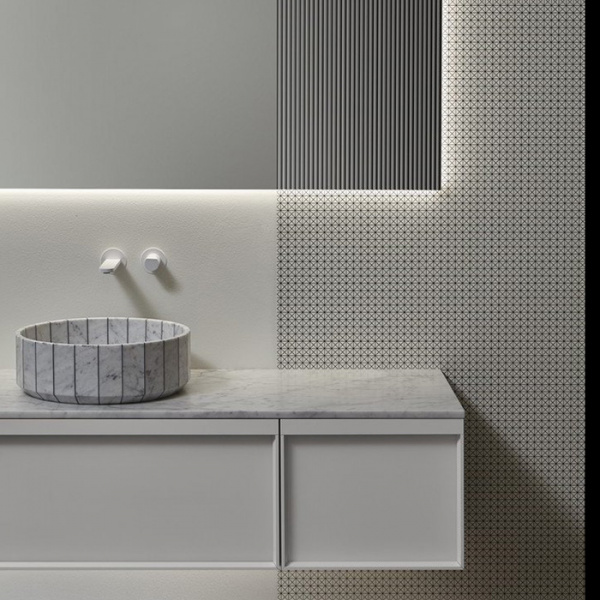 Antonio Lupi Bemade Комплект подвесной мебели с тумбами под раковину, двумя раковинами Carrara, зеркалом с подсветкой, 90 см, цвет: Bianco opaco