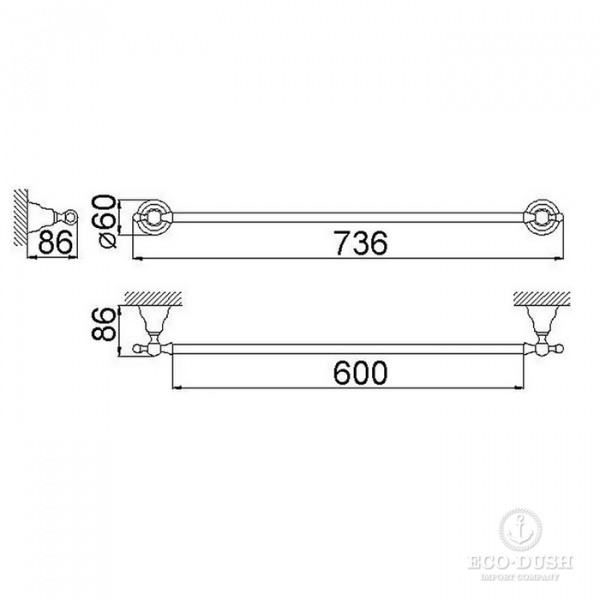 HUBER Croisette Полотенцедержатель 60 см, подвесной, цвет: бронза