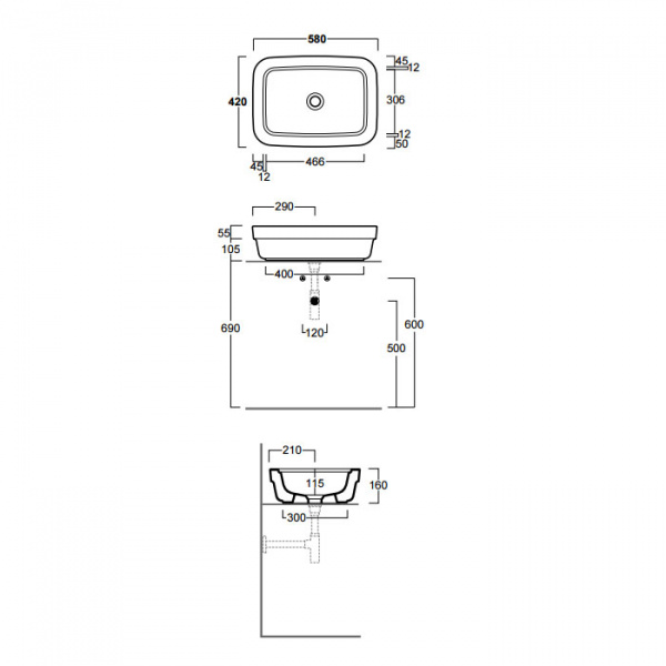 SIMAS Evolution Раковина 58х42 см, без отв., цвет: белый
