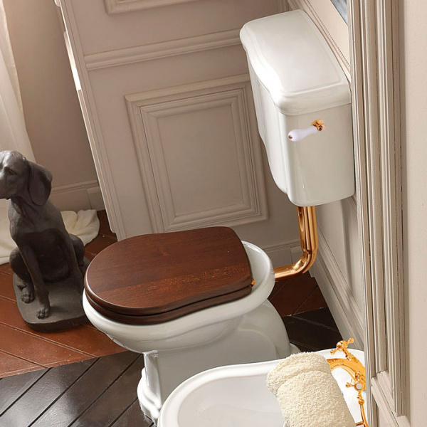 Kerasan Retro Унитаз напольный 72х38.5см, слив в стену, цвет: белый/золото