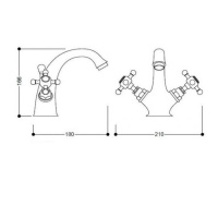 Kerasan Retro Смеситель для раковины с выпуском (подводка-гибкие шланги 3/8"), хром