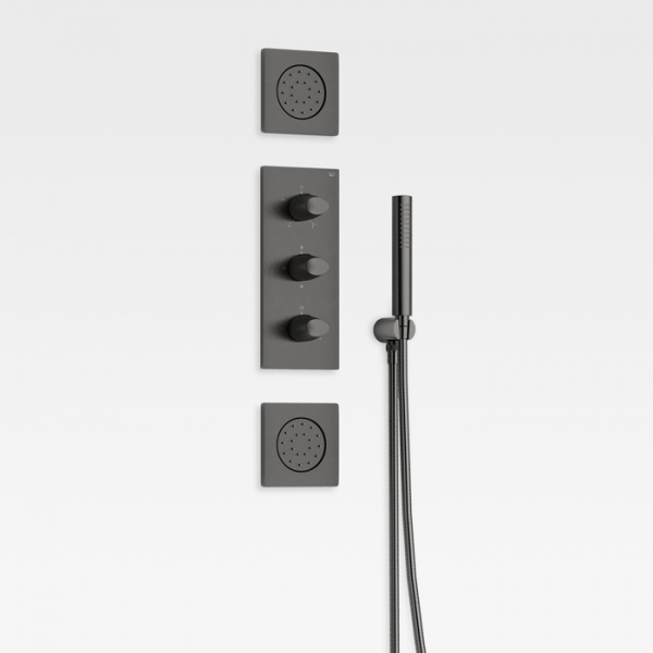 Armani Roca Island Комплект встраиваемой душевой системы.: термостат на 5 источников, ручной душ, кронштейн, шланг, 2 форсунки, цвет: nero