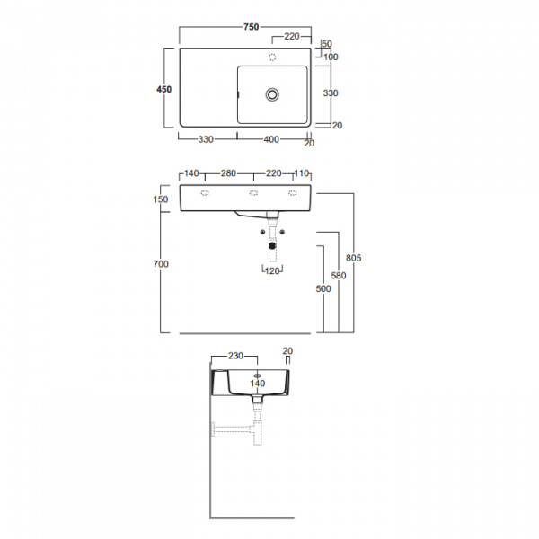 SIMAS Top e lavabi d'arredo Раковина 75х45 см, 1 отв., цвет: белый