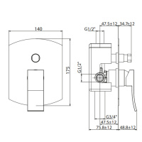 Gattoni ELY Смеситель встроенный с GBOX на 2 выхода с переключателем, цвет: хром