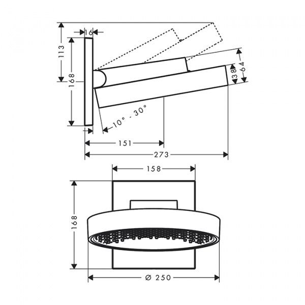 Hansgrohe Rainfinity Верхний душ, d=250мм, 1 jet, с настенным держателем, цвет: хром