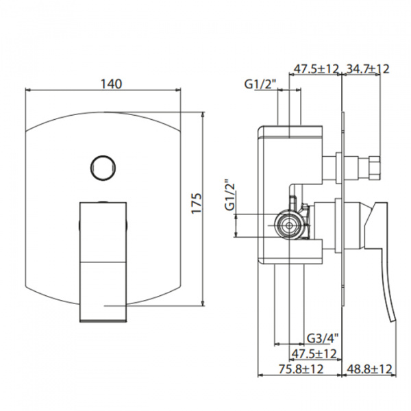 Gattoni ELY Смеситель встроенный с GBOX на 2 выхода с переключателем, цвет: хром