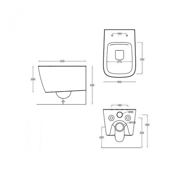 Artceram A16 Унитаз подвесной 52х36 см, безободковый, в комплекте с крепежом, цвет: белый глянцевый, декор: Cementina