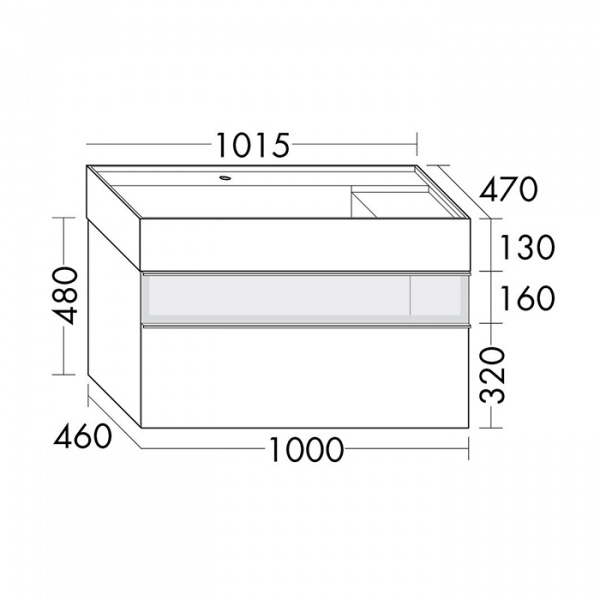 Burgbad Yumo Тумба с раковиной, 101.5х47х48см., с 1 отв., 2 выдв ящика, аллюм рамка,вставка из дымч стекла, светодиодн. подсв., цвет: белый глянец