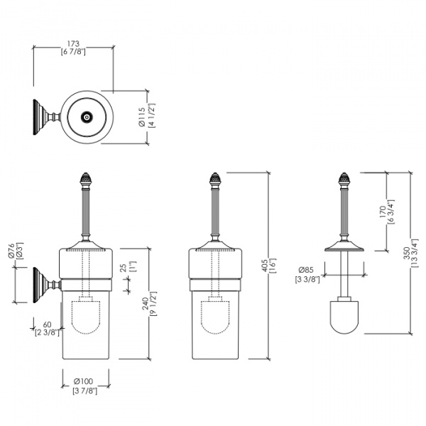 Devon&Devon Black Diamond Туалетный ершик, подвесной, черная керамика, цвет: бронза