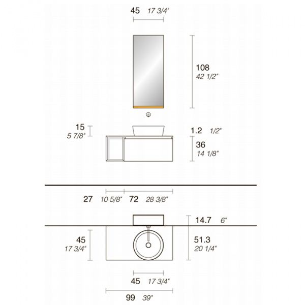 NOORTH milldue edition ZENIT Комплект мебели 99см в матовом лаке, с накладной раковиной и столешницей из CRISTALPLANT, встроенным зеркальным шкафчиком с подсветкой, Цвет: giada-30