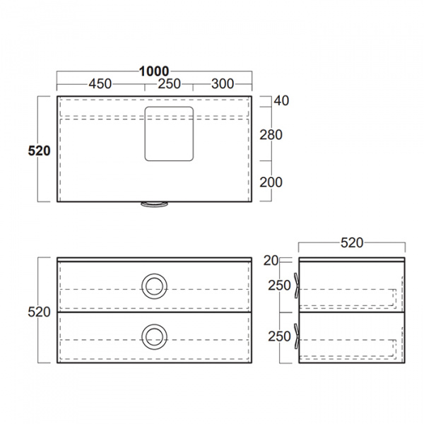 Simas Henges База под раковину подвесная 100x52xh52 см, с 2 ящиками, цвет: белый глянцевый