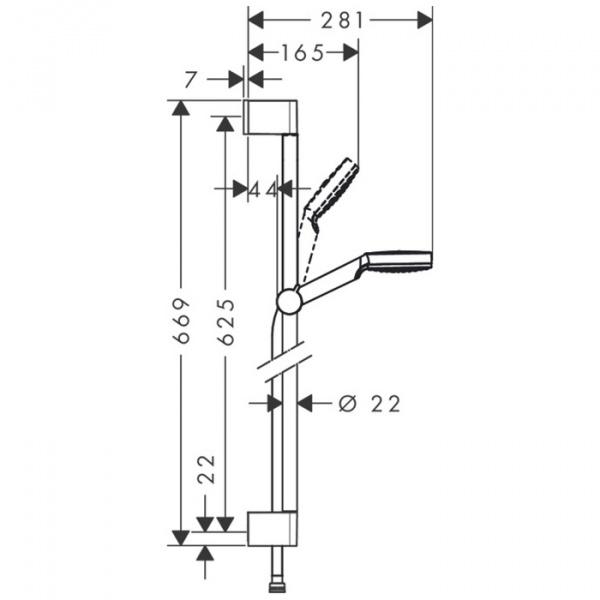 Hansgrohe Crometta Vario Unica Душевой набор: штанга 650mm, ручной душ, 1jet (Rain), EcoSmart, шланг, цвет: белый/хром