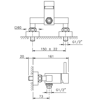Nicolazzi Antelao Смеситель для душа на 2 отверстия, настенный, вывод снизу 1/2&quot, цвет: хром