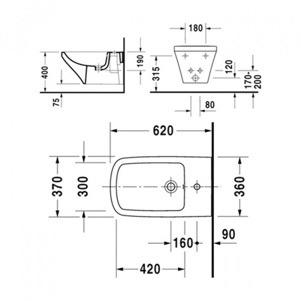 Duravit DuraStyle Биде подвесное 62х37см, с 1 отв под смеситель. с креплением, цвет: белый