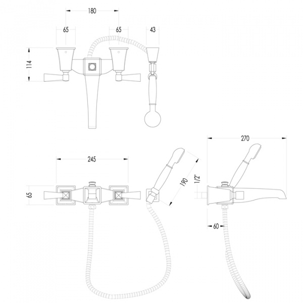 Devon&Devon Vip Time Смеситель для ванны, цвет: золото/черный хрусталь