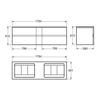 Armani Roca Baia Тумба подвесная с 2 раковинами, 179.4х59х61см с 4 ящиками, со столешницей, цвет: silver