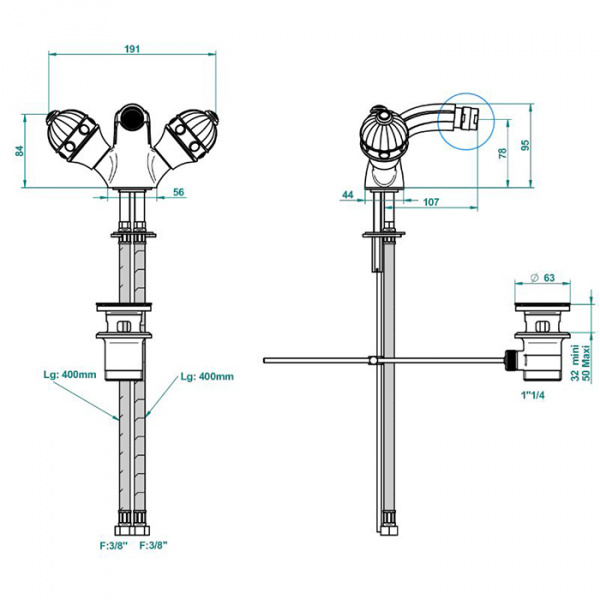 THG Cheverny Malachite Смеситель для биде, 1 отв., цвет: золото/малахит