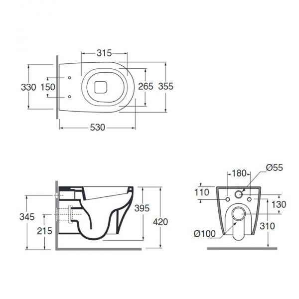 Azzurra Pratica Унитаз подвесной 52.5x35х37.5см., цвет: белый