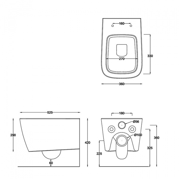 Artceram A16 Унитаз подвесной 36х52 см, с креплениями, цвет: черный