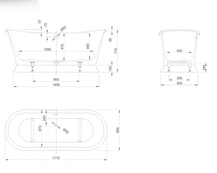 KNIEF Princess I Ванна отдельностоящая 170х70х70см, с акриловым плинтусом