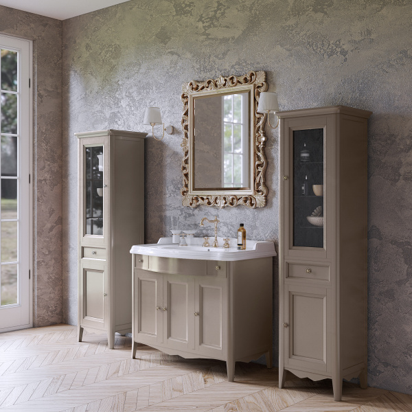 TW Veronica, База с раковиной Simas AR874bi*1 105*56см, с 1отв.,  2 верх.ящ. 3 распашные дверки, доводч. Blum, ручки: Riflesso бронза, цвет: TORTORA